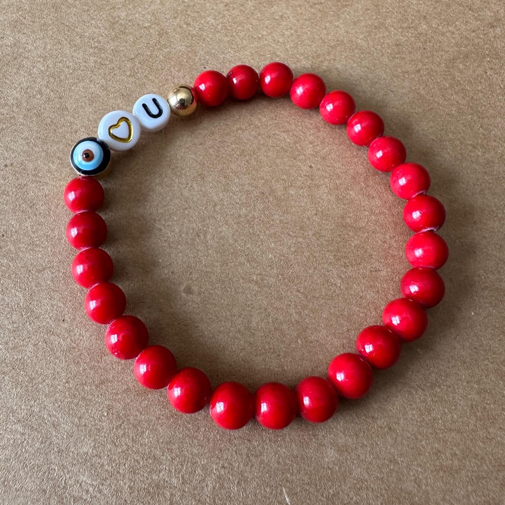 April Soderstrom I Love You / Evil Eye Red Stretch Bracelet, Beaded Friendship